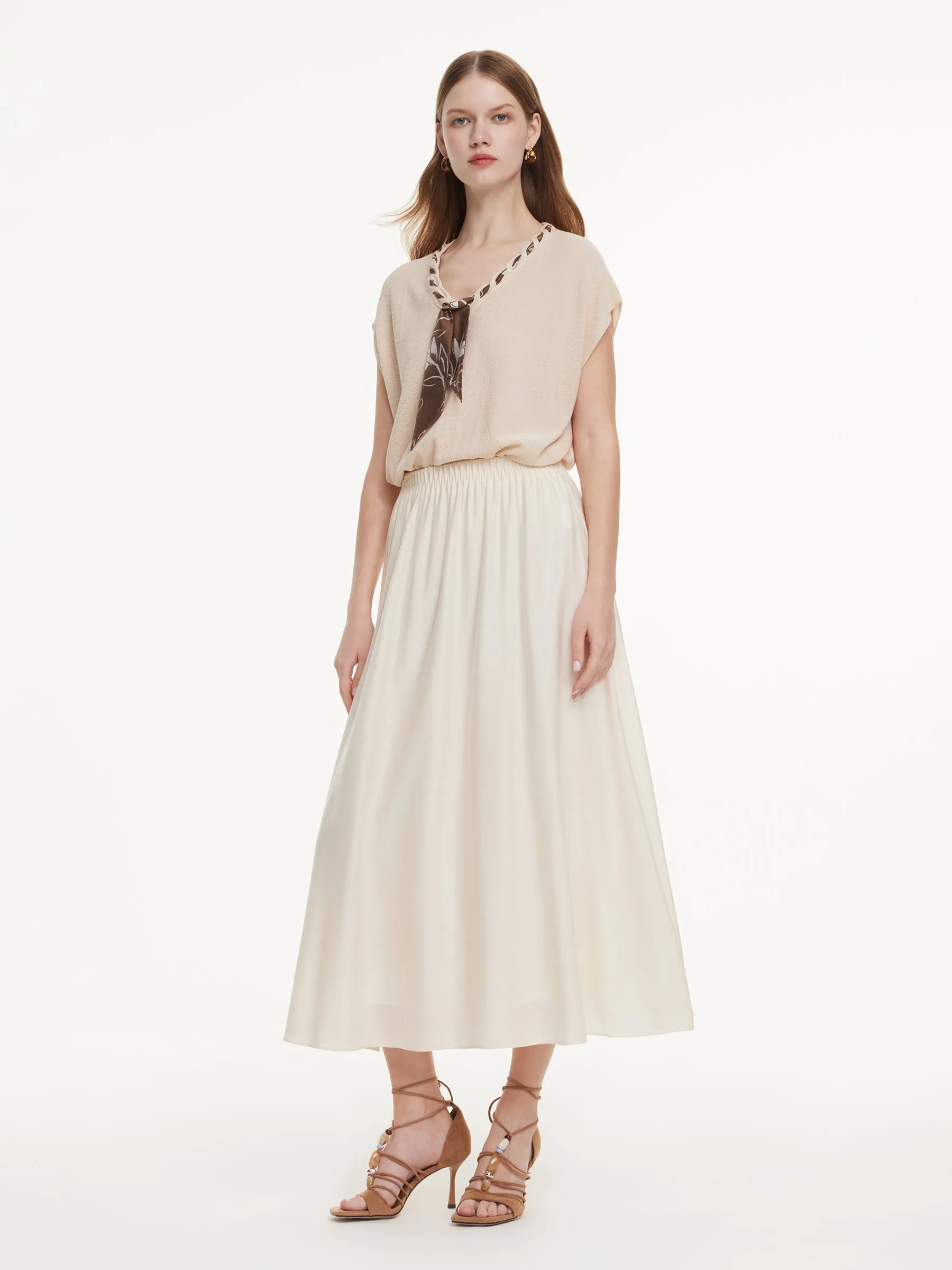 Silky Scarf Neck Knit Top And Acetate Blend Skirt Two-Piece Set sold by Goelia product image thumbnail 4