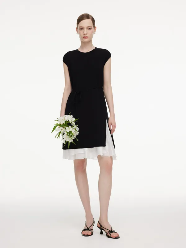 Tencel Blend Knit Two-Piece Dress Set With Slip Inner & Belt made by Goelia