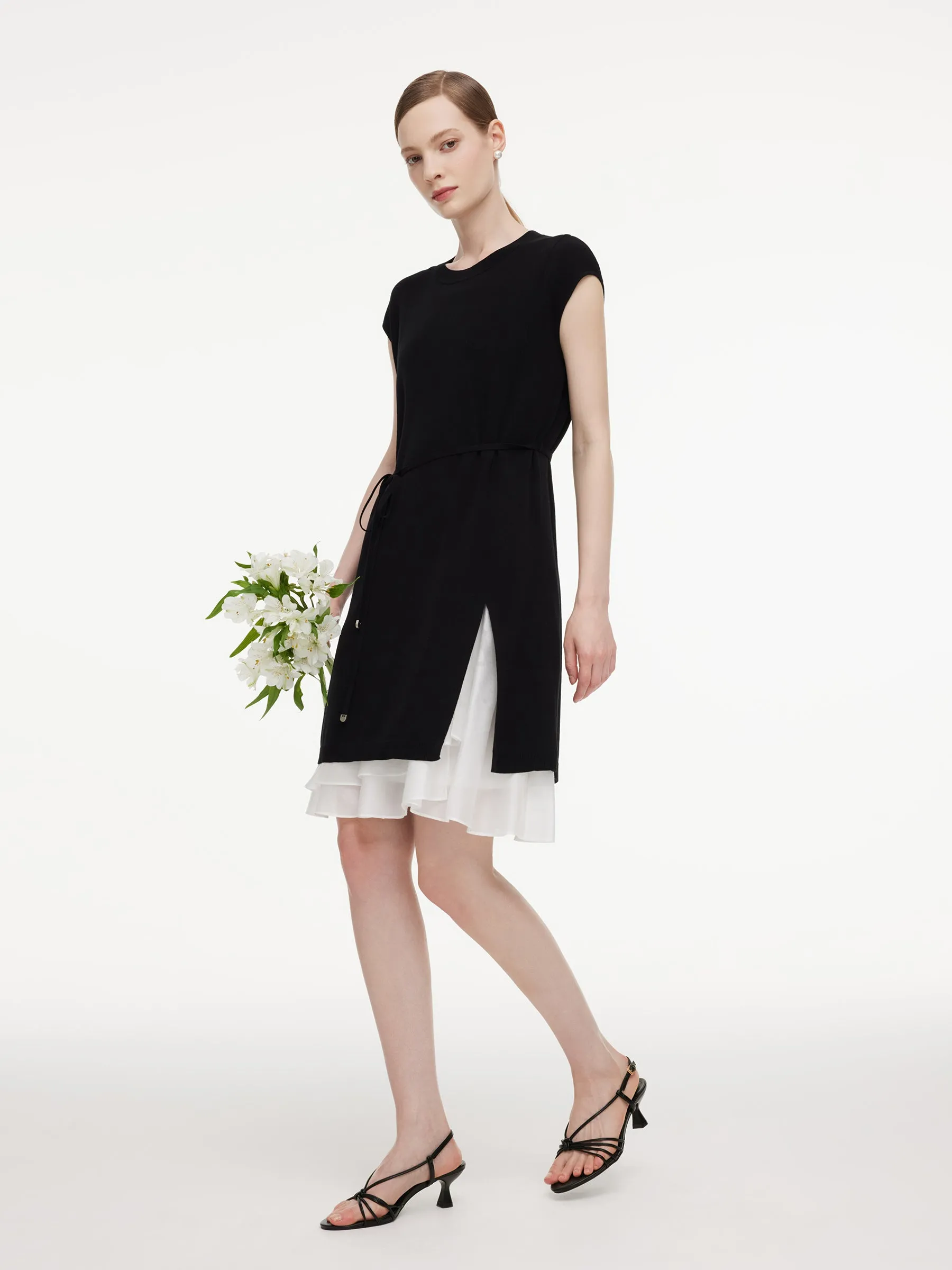 Tencel Blend Knit Two-Piece Dress Set With Slip Inner & Belt sold by Goelia product image thumbnail 2