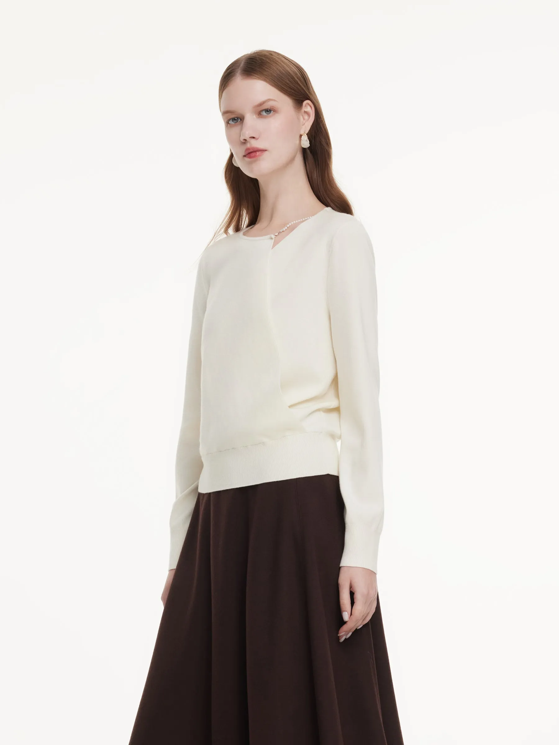 Lyocell Wool Blend Asymmetrical Neck Women Knit Top sold by Goelia product image thumbnail 4