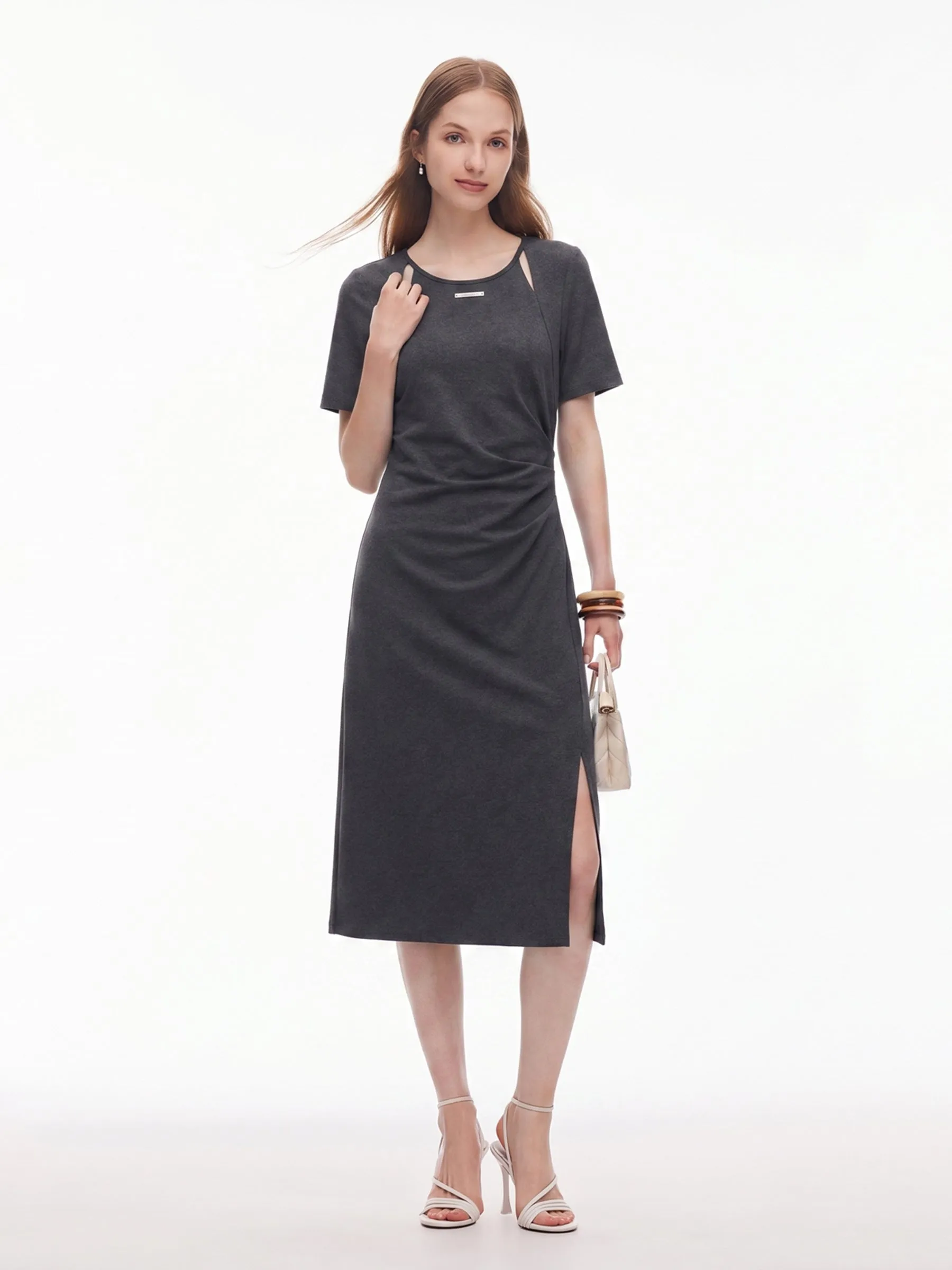 Cut Out Side Twist Women Knit Midi Dress sold by Goelia product image thumbnail 4
