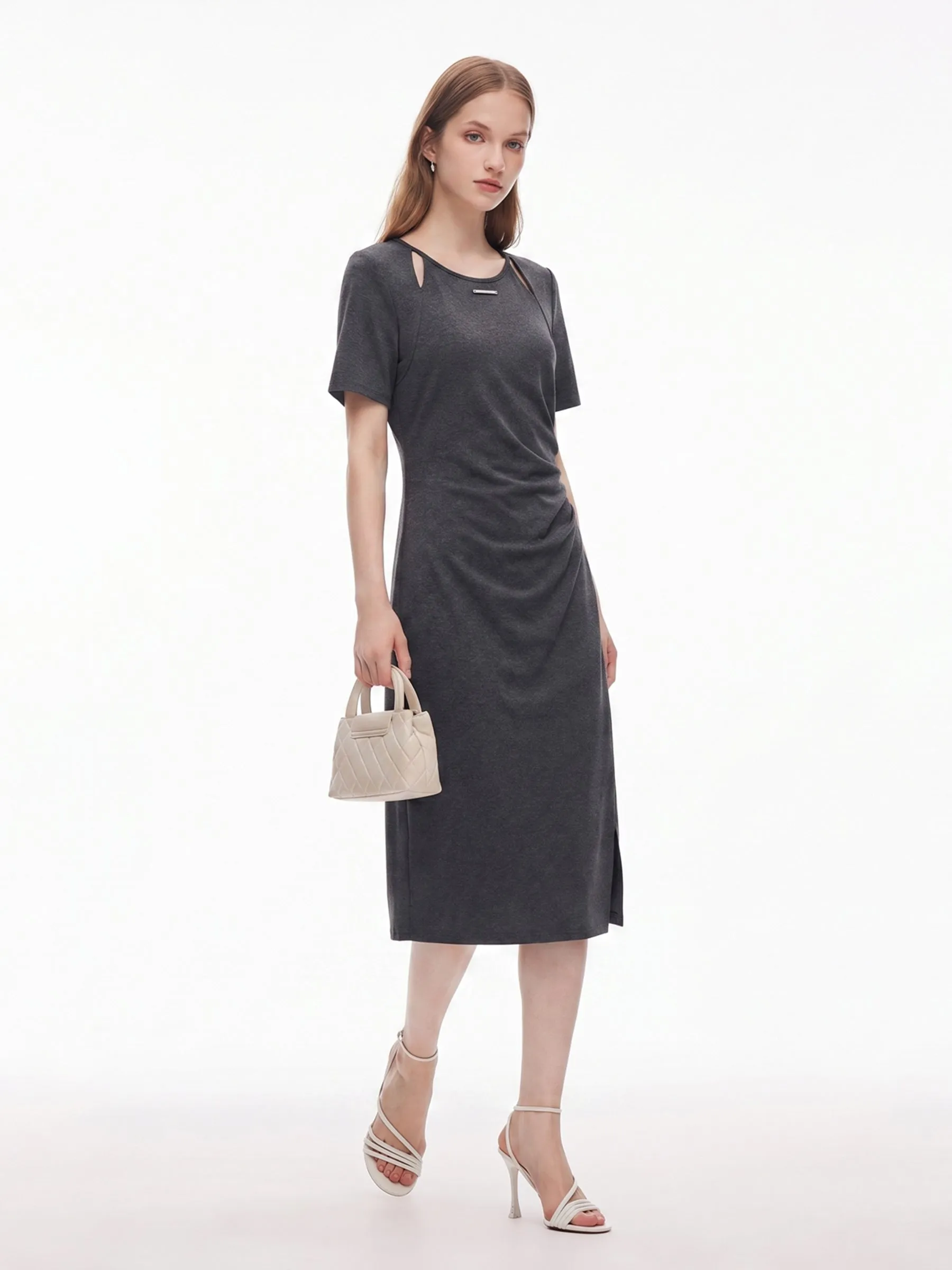 Cut Out Side Twist Women Knit Midi Dress sold by Goelia product image thumbnail 2