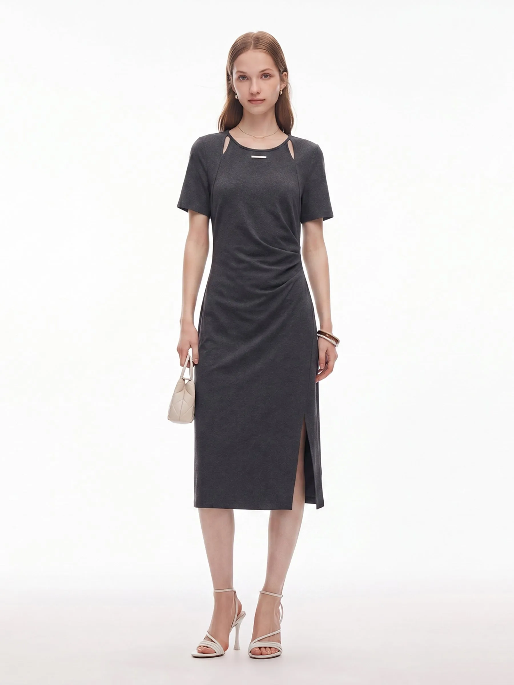 Cut Out Side Twist Women Knit Midi Dress sold by Goelia