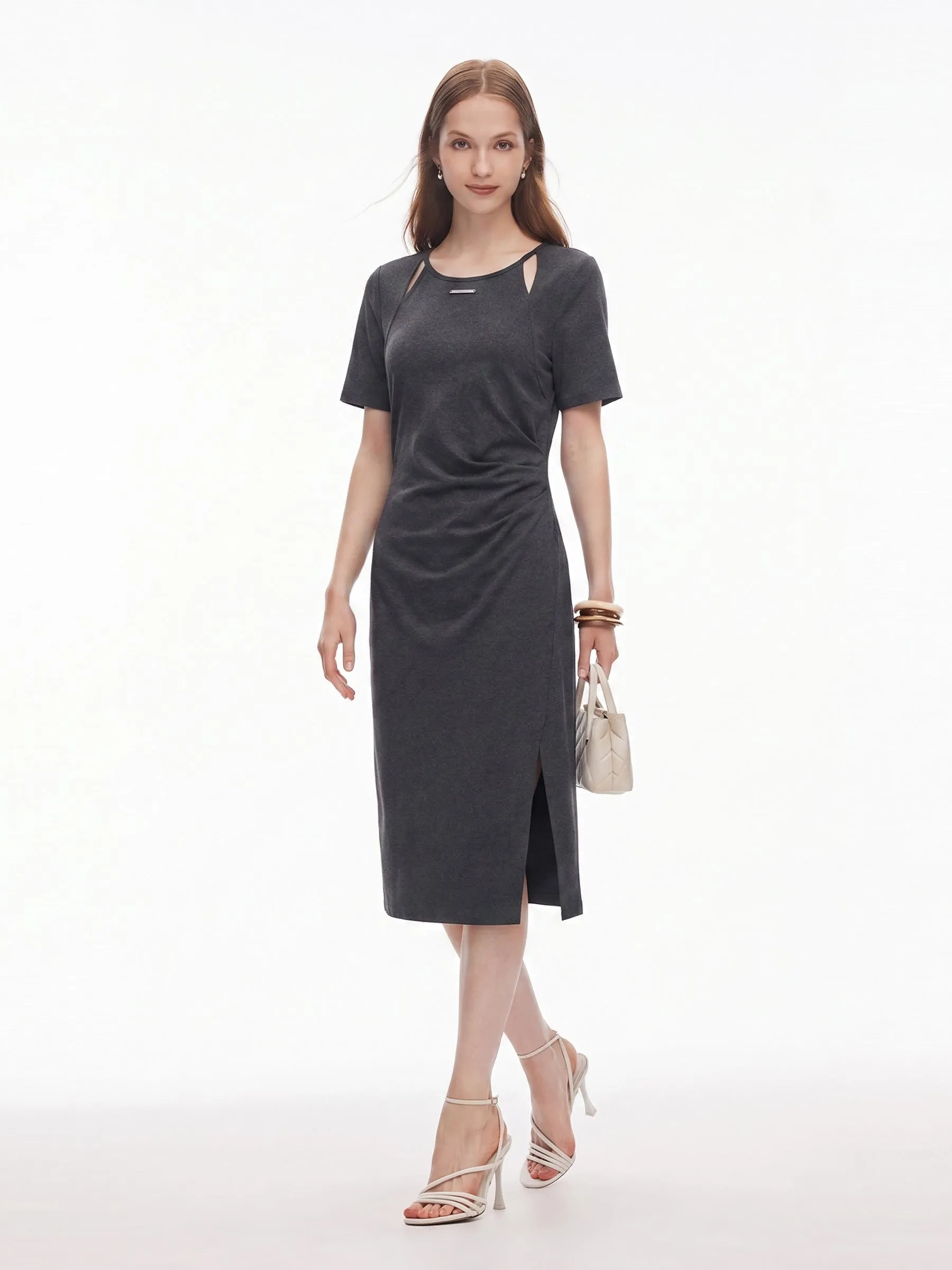 Cut Out Side Twist Women Knit Midi Dress sold by Goelia product image thumbnail 3