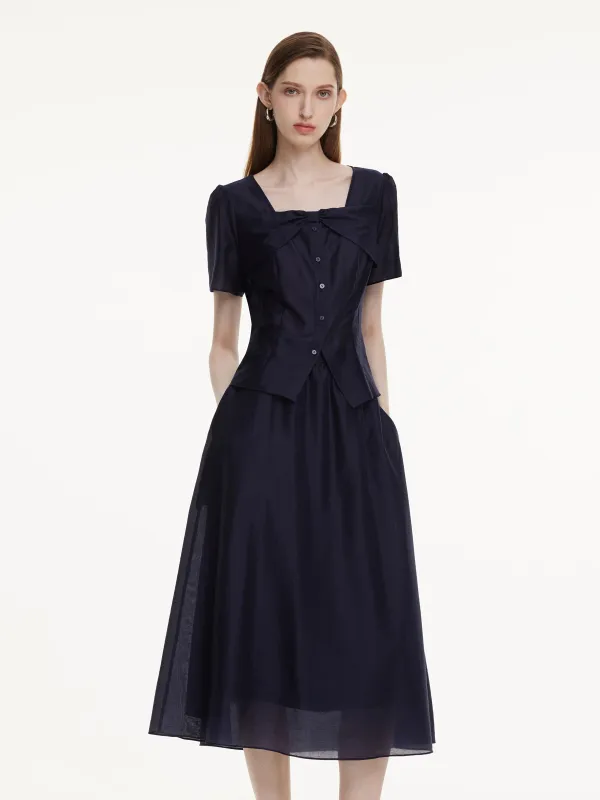 Tencel Blend Bowknot Blouse And Skirt Two-Piece Set made by Goelia