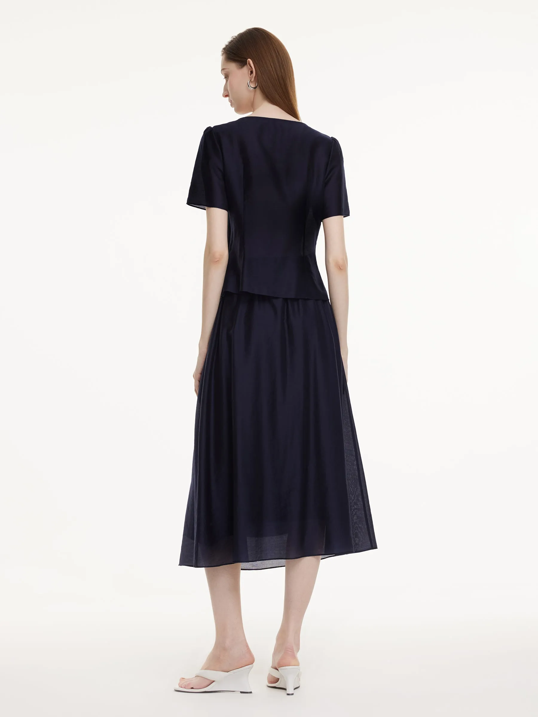 Tencel Blend Bowknot Blouse And Skirt Two-Piece Set sold by Goelia product image thumbnail 3