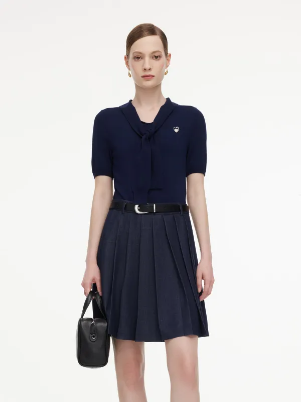 Lyocell Blend Patchwork Women Pleated Mini Dress With Belt made by Goelia