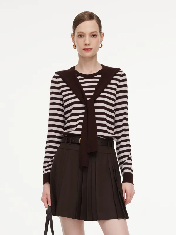 Wool Blend Stripe Women Knit Top With Detachable Sailor Collar made by Goelia