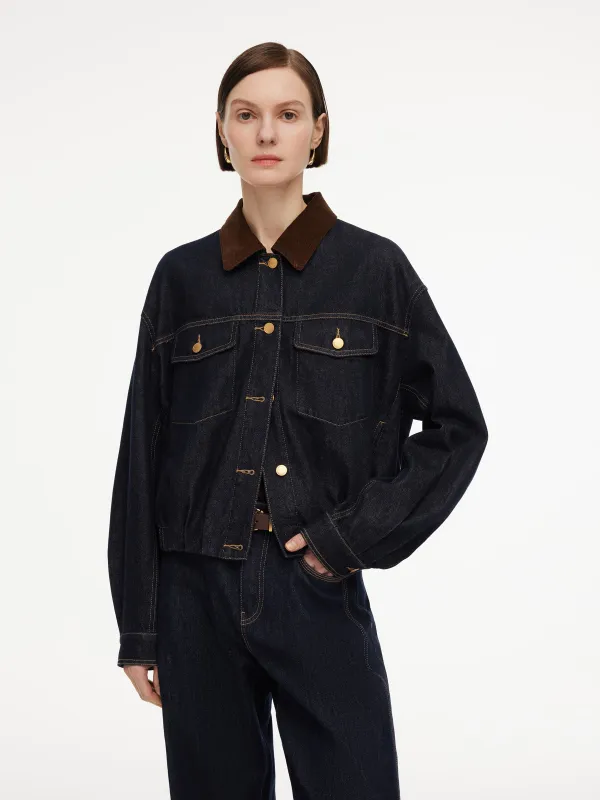[Preview] 100% Cotton Denim Corduroy Collar Women Barn Jacket made by Goelia