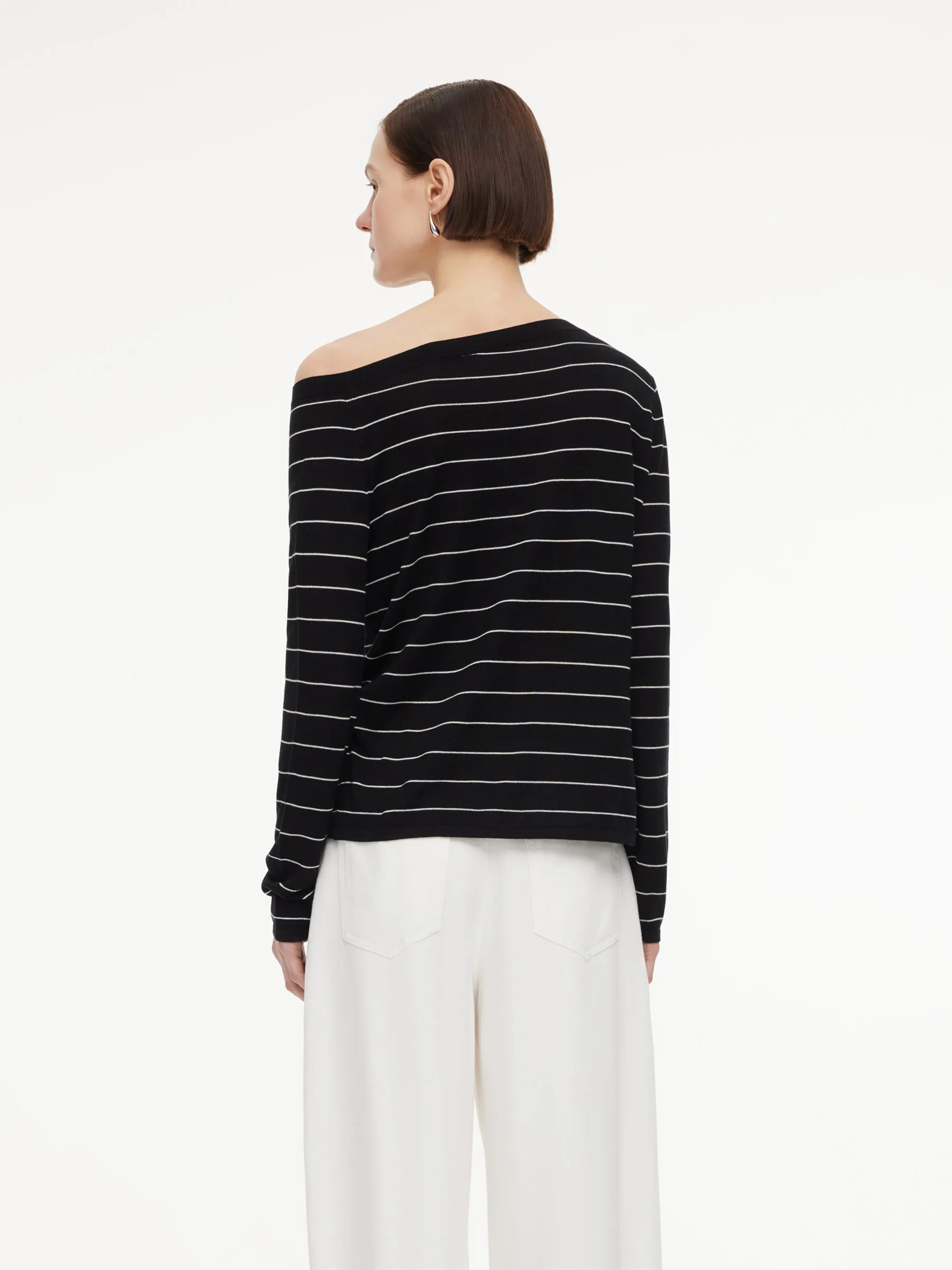 Tencel Mulberry Silk Blend Boat Neck Women Stripe Knit Top sold by Goelia product image thumbnail 4