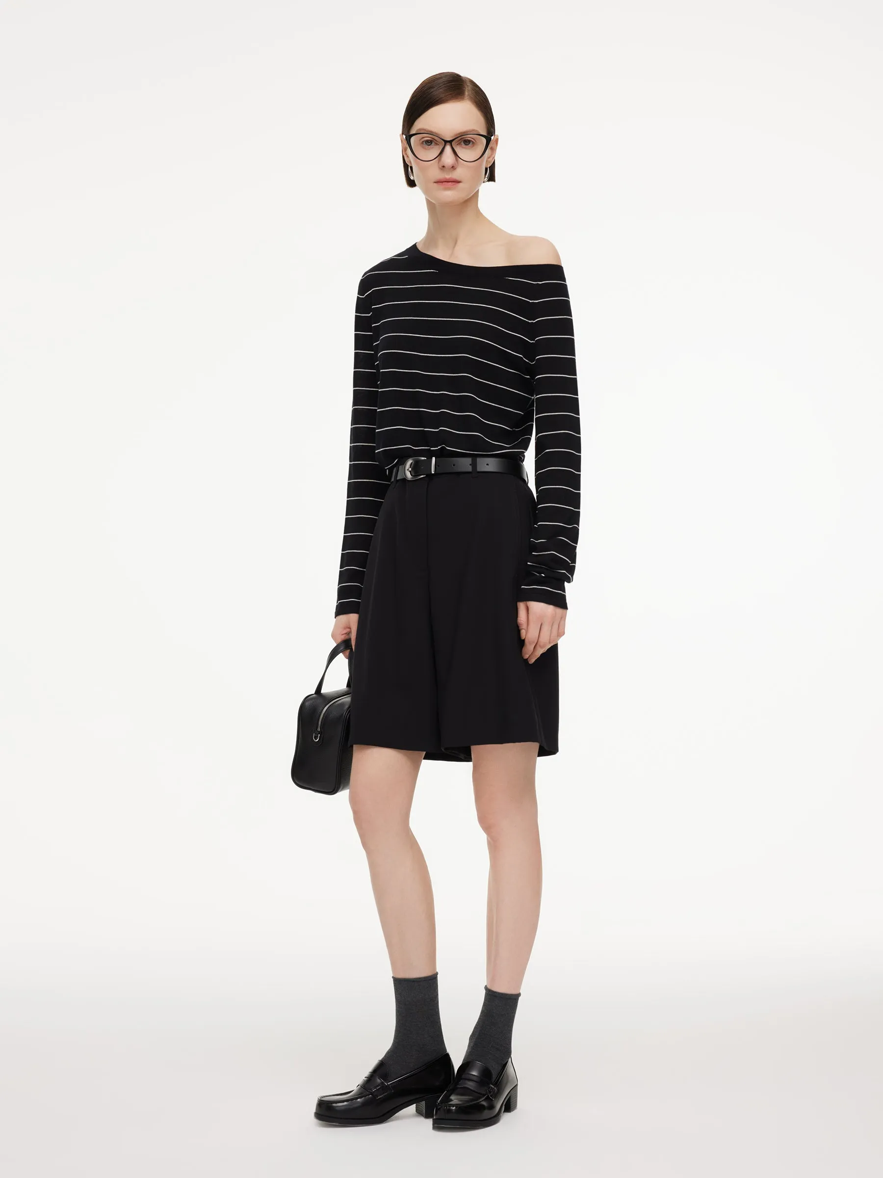 Tencel Mulberry Silk Blend Boat Neck Women Stripe Knit Top sold by Goelia product image thumbnail 3