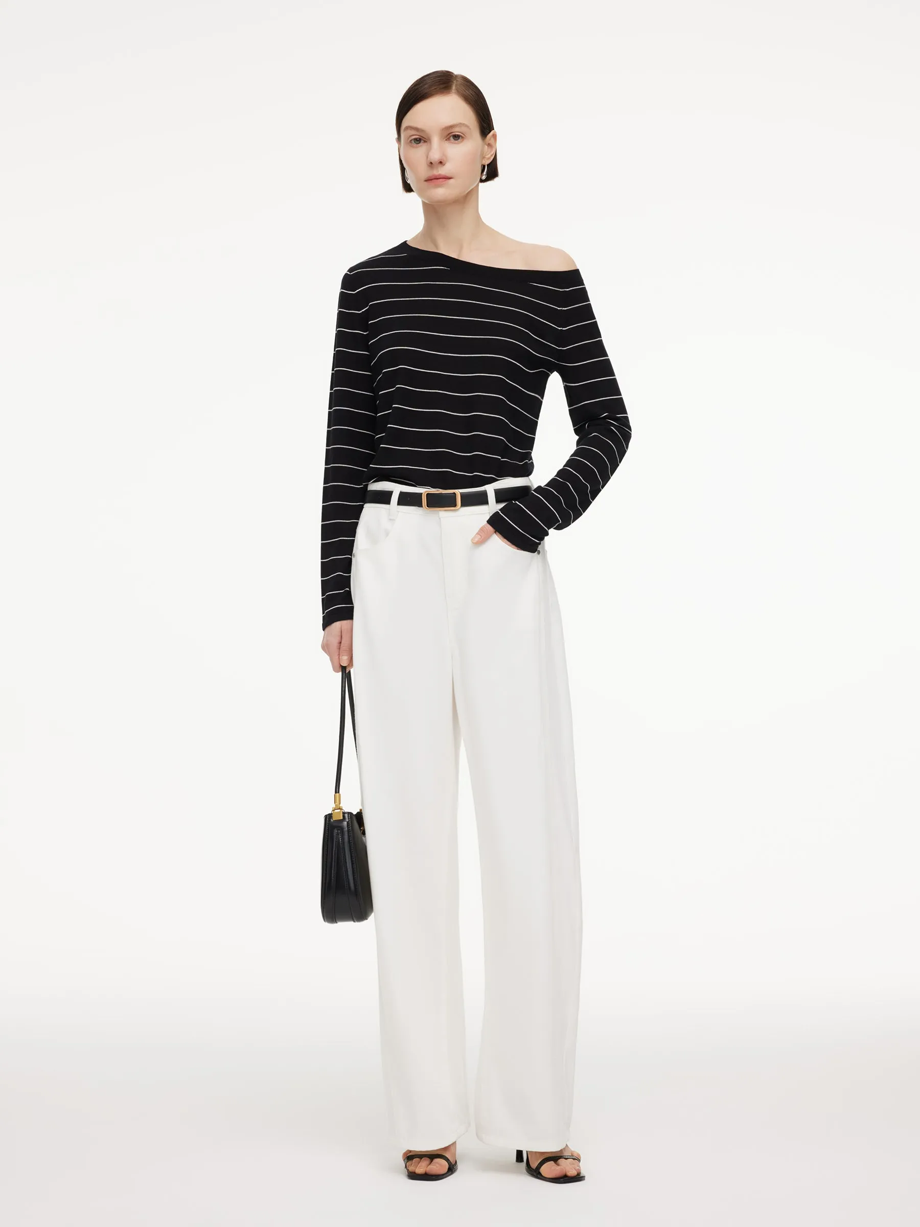 Tencel Mulberry Silk Blend Boat Neck Women Stripe Knit Top sold by Goelia product image thumbnail 2