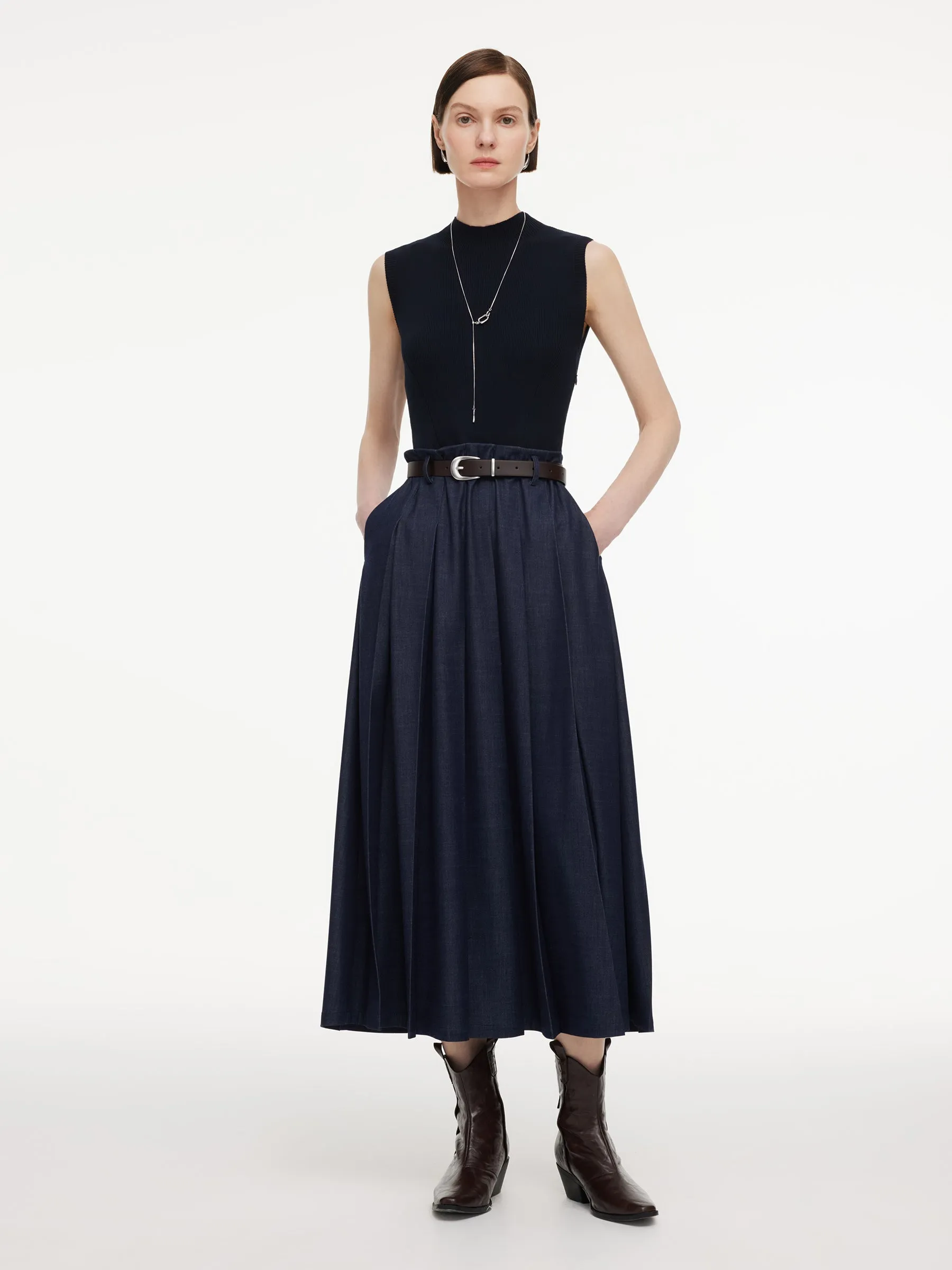 Lyocell Blend Patchwork Women Sleeveless Maxi Dress With Belt sold by Goelia product image thumbnail 4