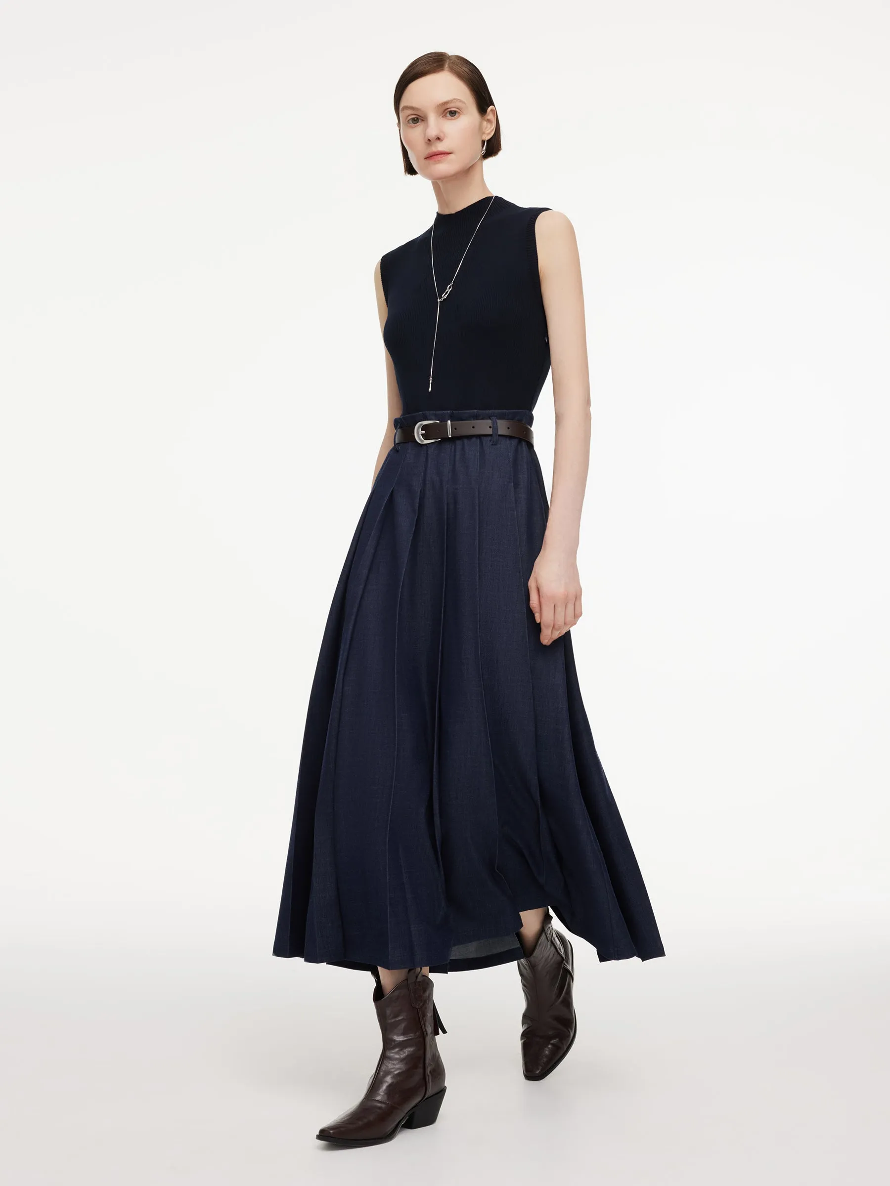 Lyocell Blend Patchwork Women Sleeveless Maxi Dress With Belt sold by Goelia product image thumbnail 2