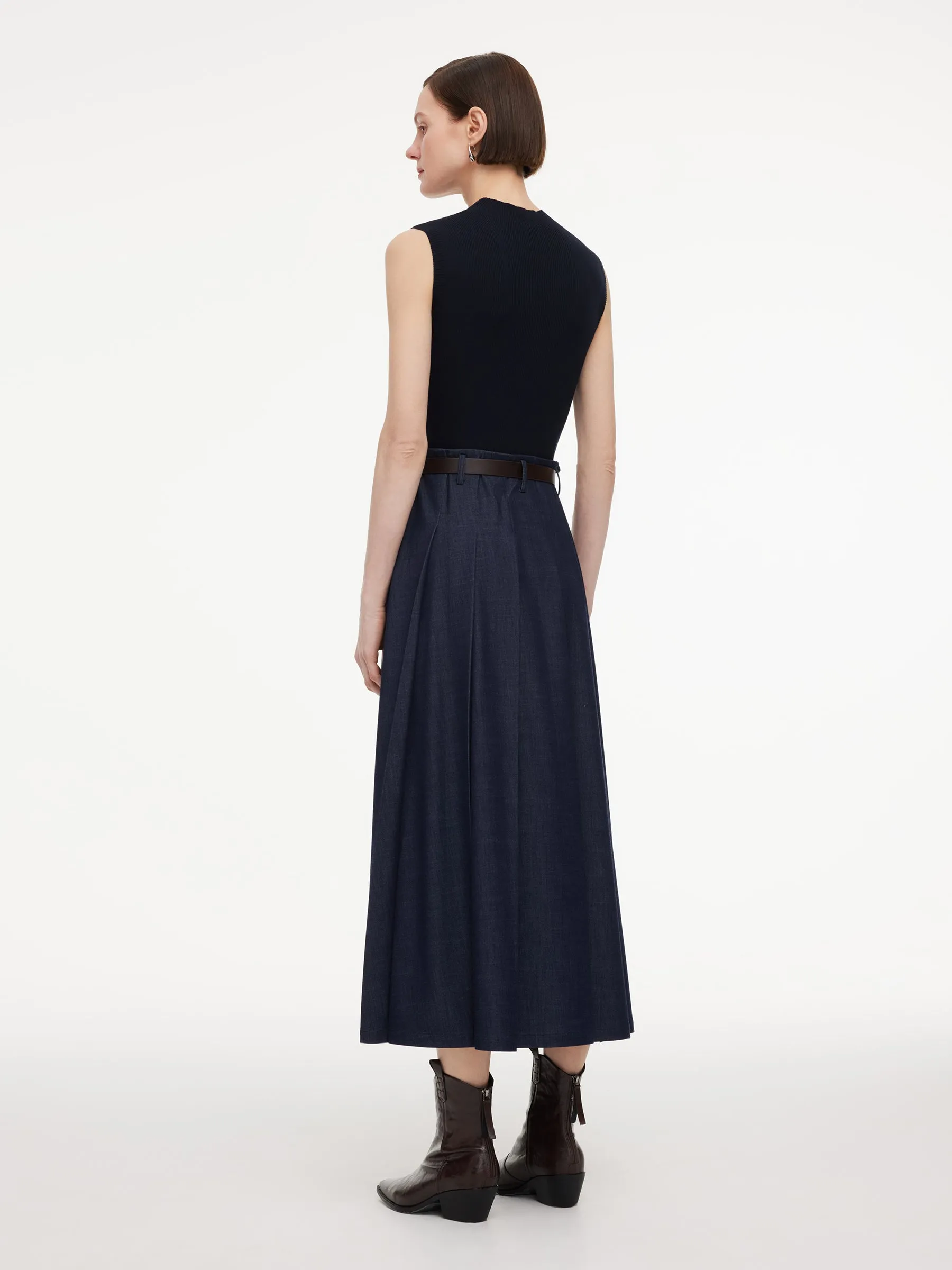 Lyocell Blend Patchwork Women Sleeveless Maxi Dress With Belt sold by Goelia product image thumbnail 3