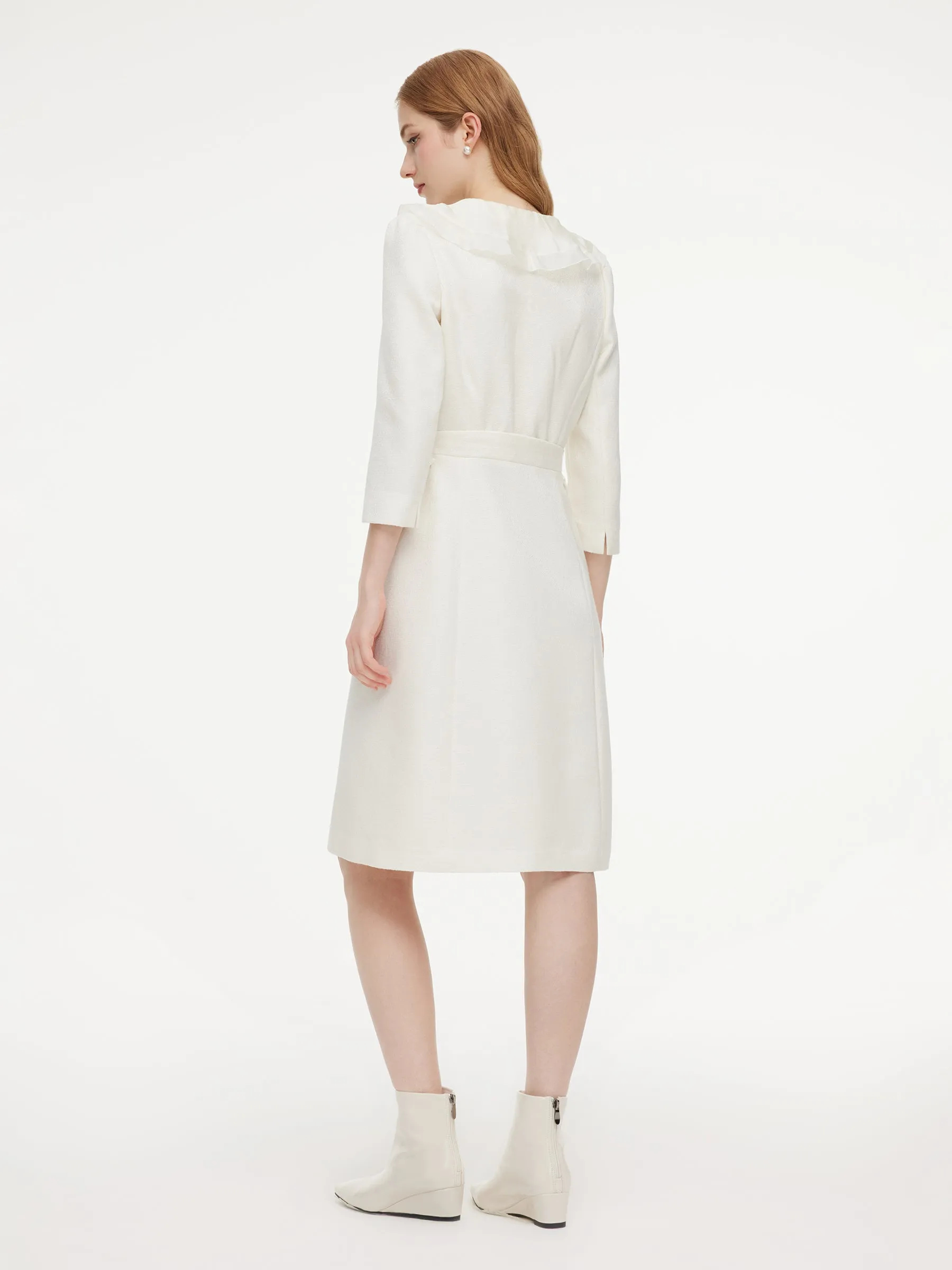 Wool Blend Tweed 3/4 Sleeve Women Midi Dress With Detachable Ruffle Collar sold by Goelia product image thumbnail 3