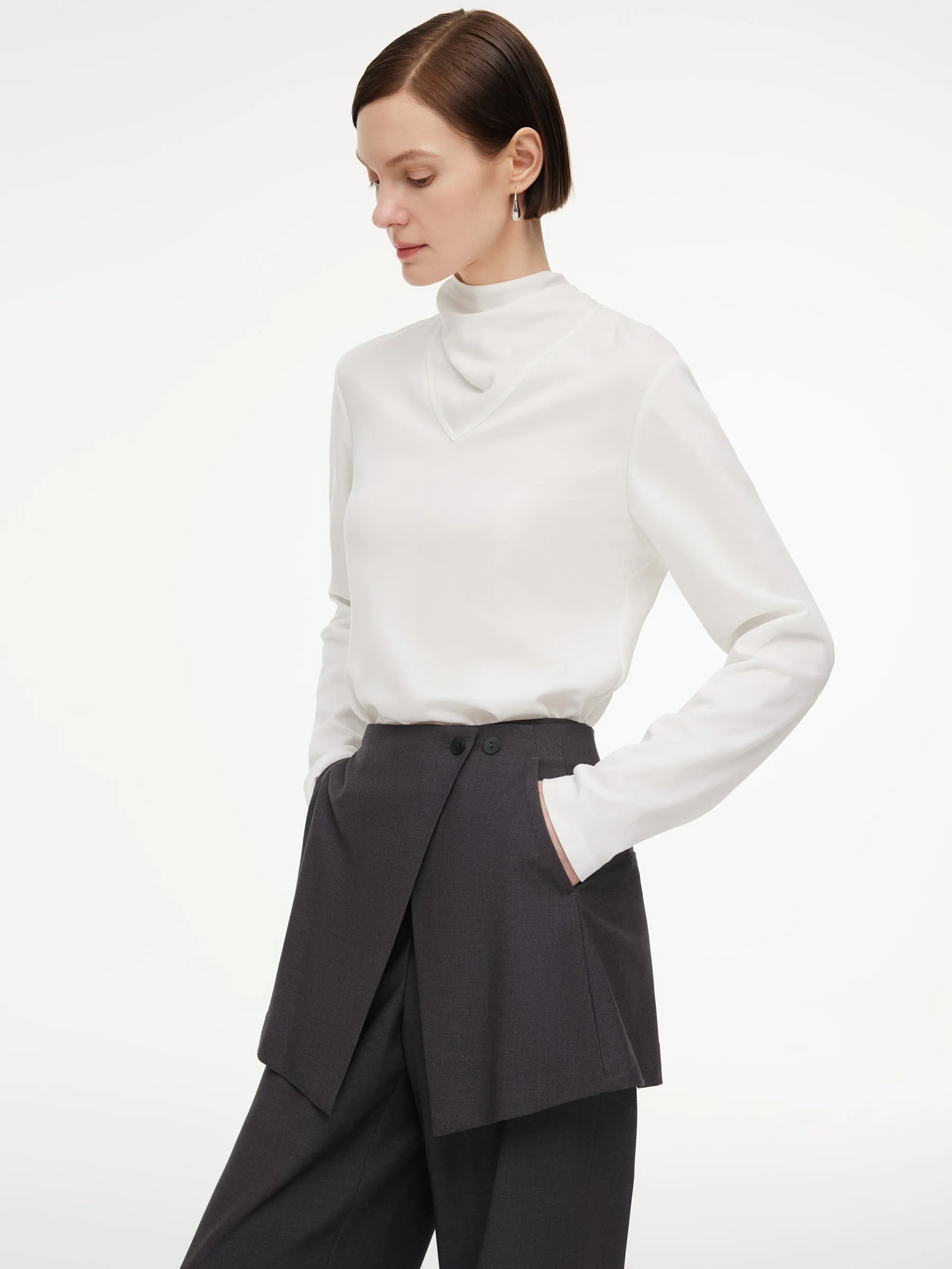 Triacetate Tencel Blend Tie Neck Women Knit Top sold by Goelia product image thumbnail 4