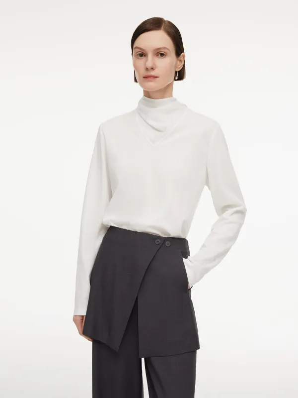 Triacetate Tencel Blend Tie Neck Women Knit Top made by Goelia