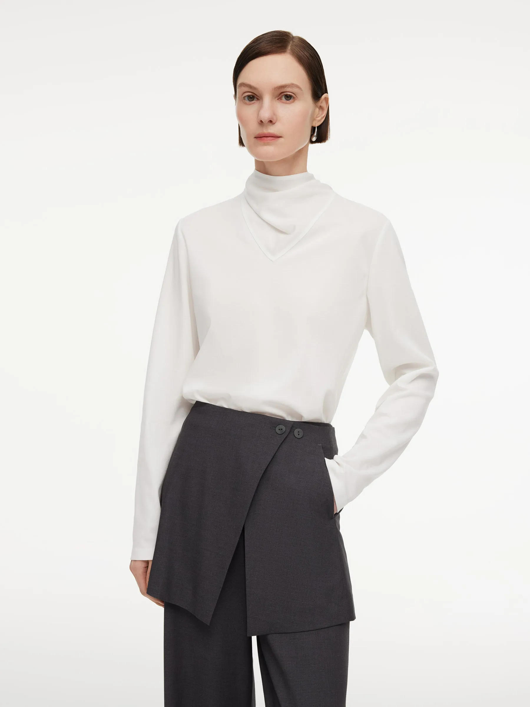 Triacetate Tencel Blend Tie Neck Women Knit Top sold by Goelia