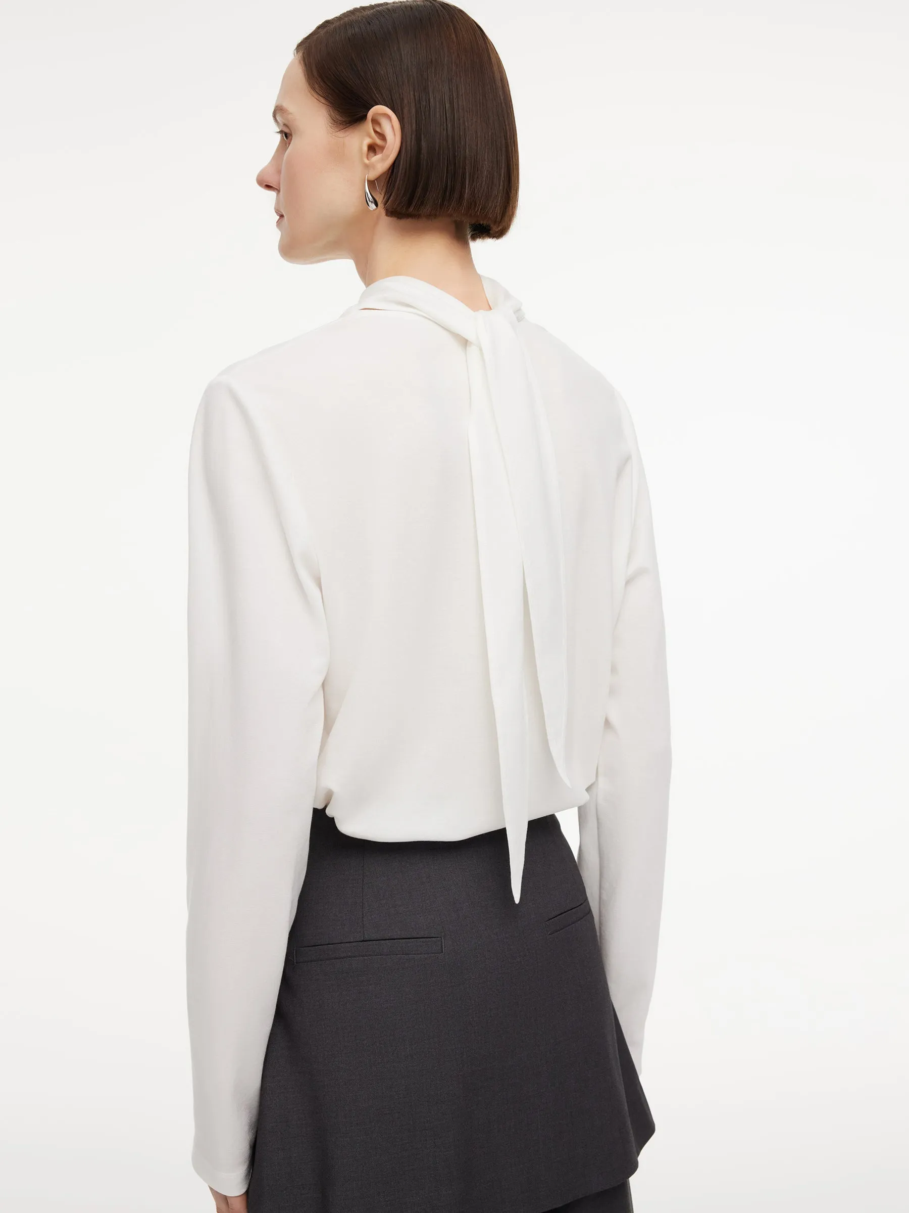 Triacetate Tencel Blend Tie Neck Women Knit Top sold by Goelia product image thumbnail 3
