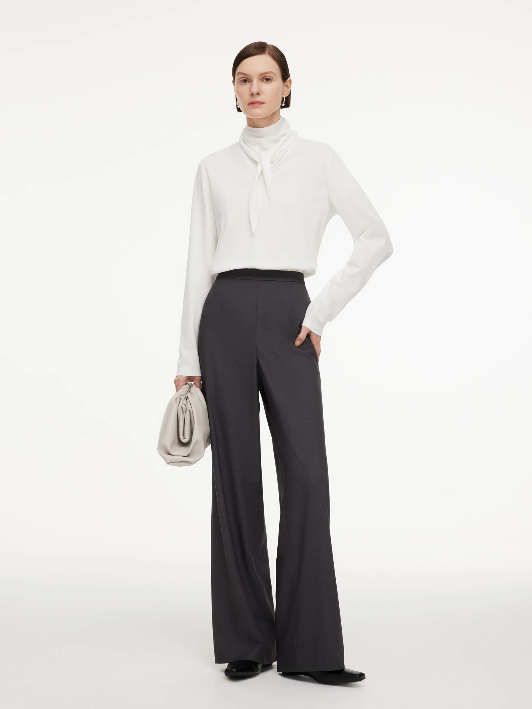 Triacetate Tencel Blend Tie Neck Women Knit Top sold by Goelia product image thumbnail 2