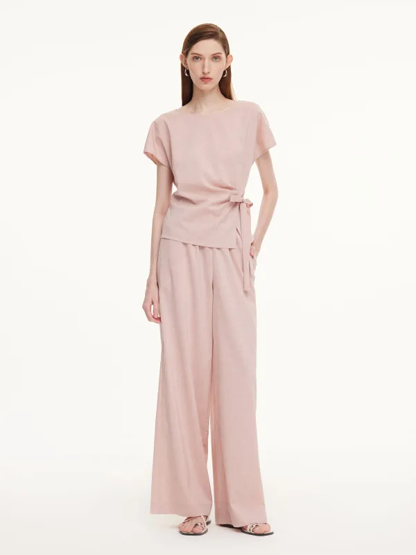 Tencel Linen Blend Side Tie Top And Pants Two-Piece Set made by Goelia