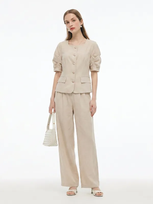 Tencel Linen Blend Shirt And Pants Two-Piece Set made by Goelia