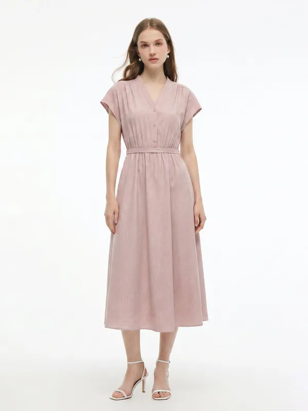 Tencel Linen Blend Cap Sleeve Women Maxi Dress made by Goelia