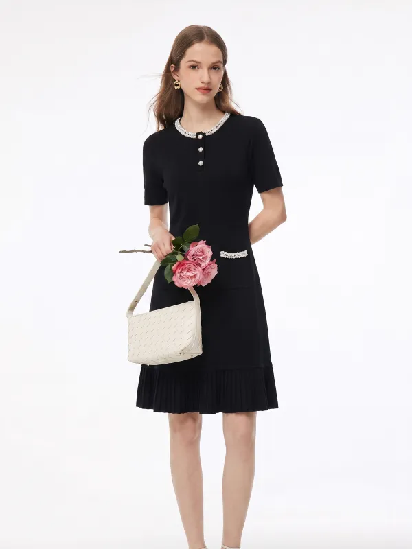 Beaded Round Neck Women Mini Dress made by Goelia