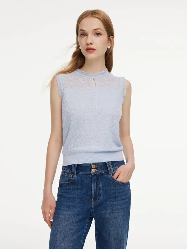 Tencel Wool Blend Jacquard Cut Out Neckline Women Tank Top made by Goelia