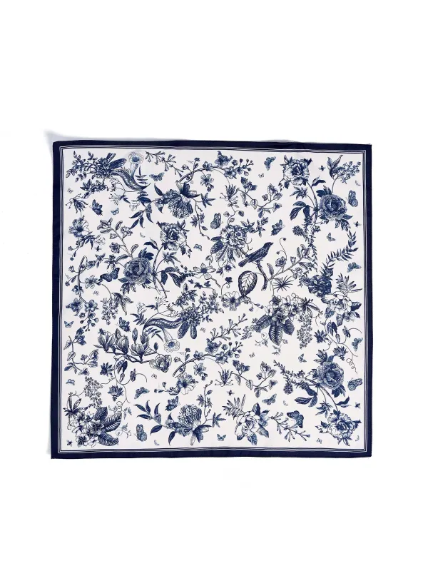 14MM Mulberry Silk Blue Combo Print Women Scarf made by Goelia
