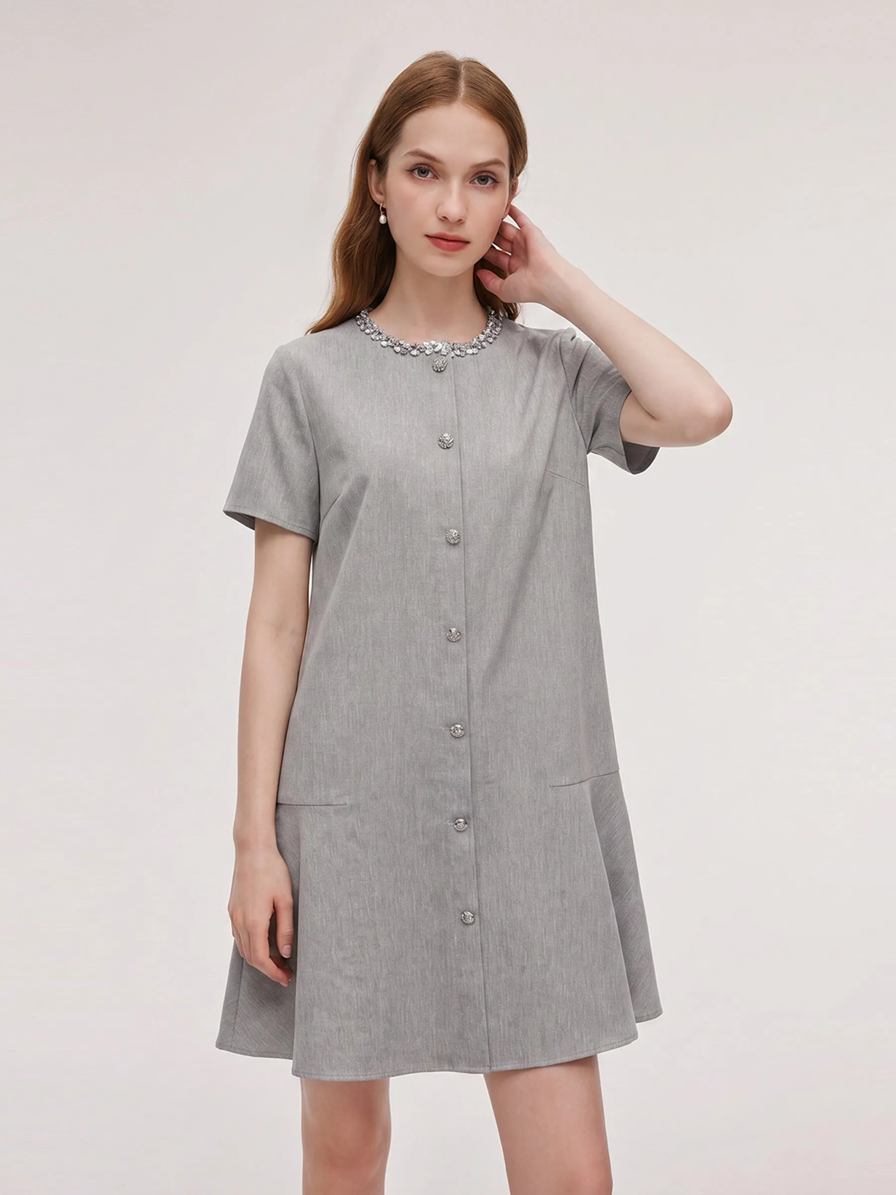 Tencel Linen Blend Sequined Round Neck Women Mini Dress sold by Goelia product image thumbnail 3