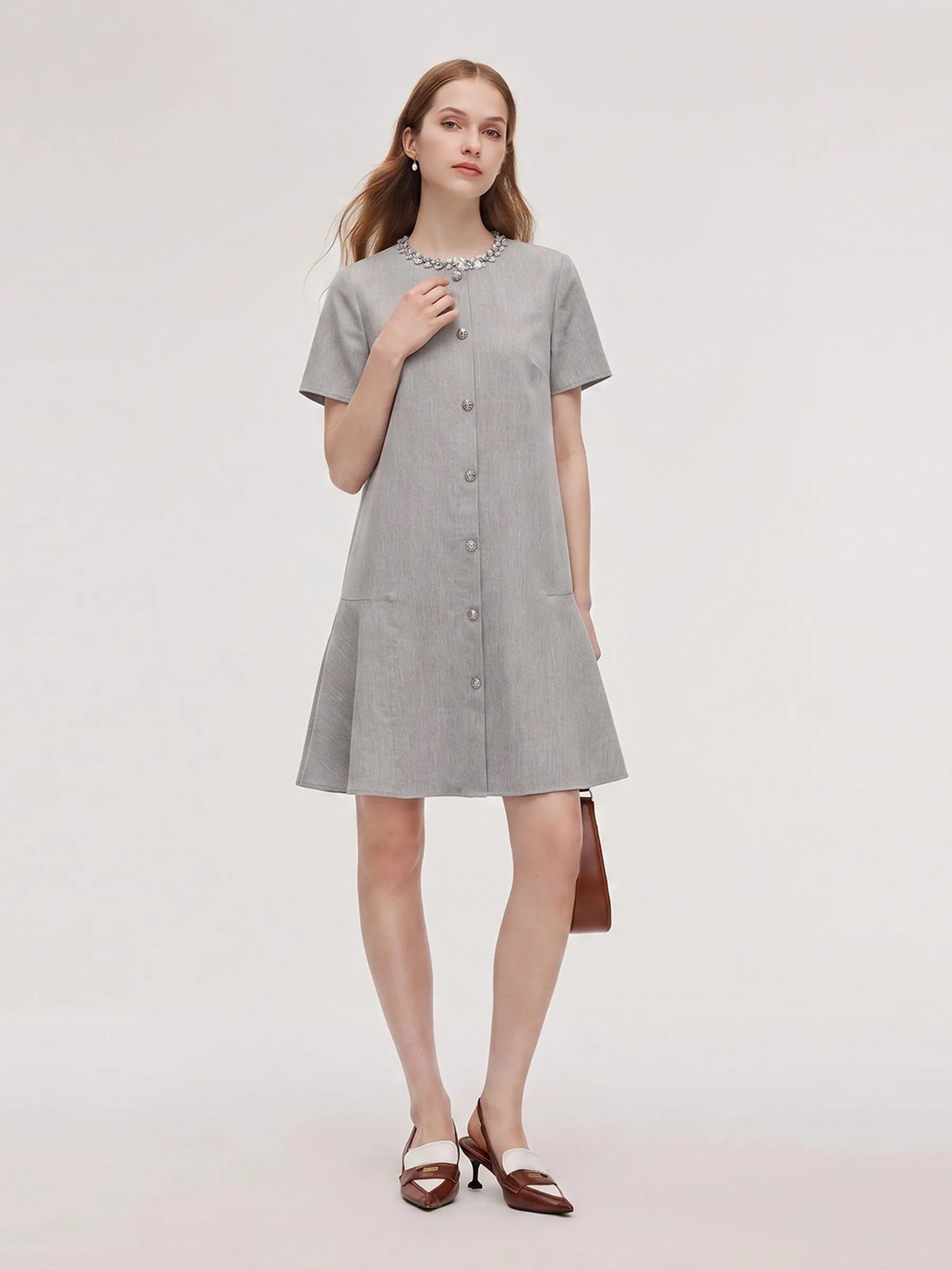 Tencel Linen Blend Sequined Round Neck Women Mini Dress sold by Goelia product image thumbnail 2