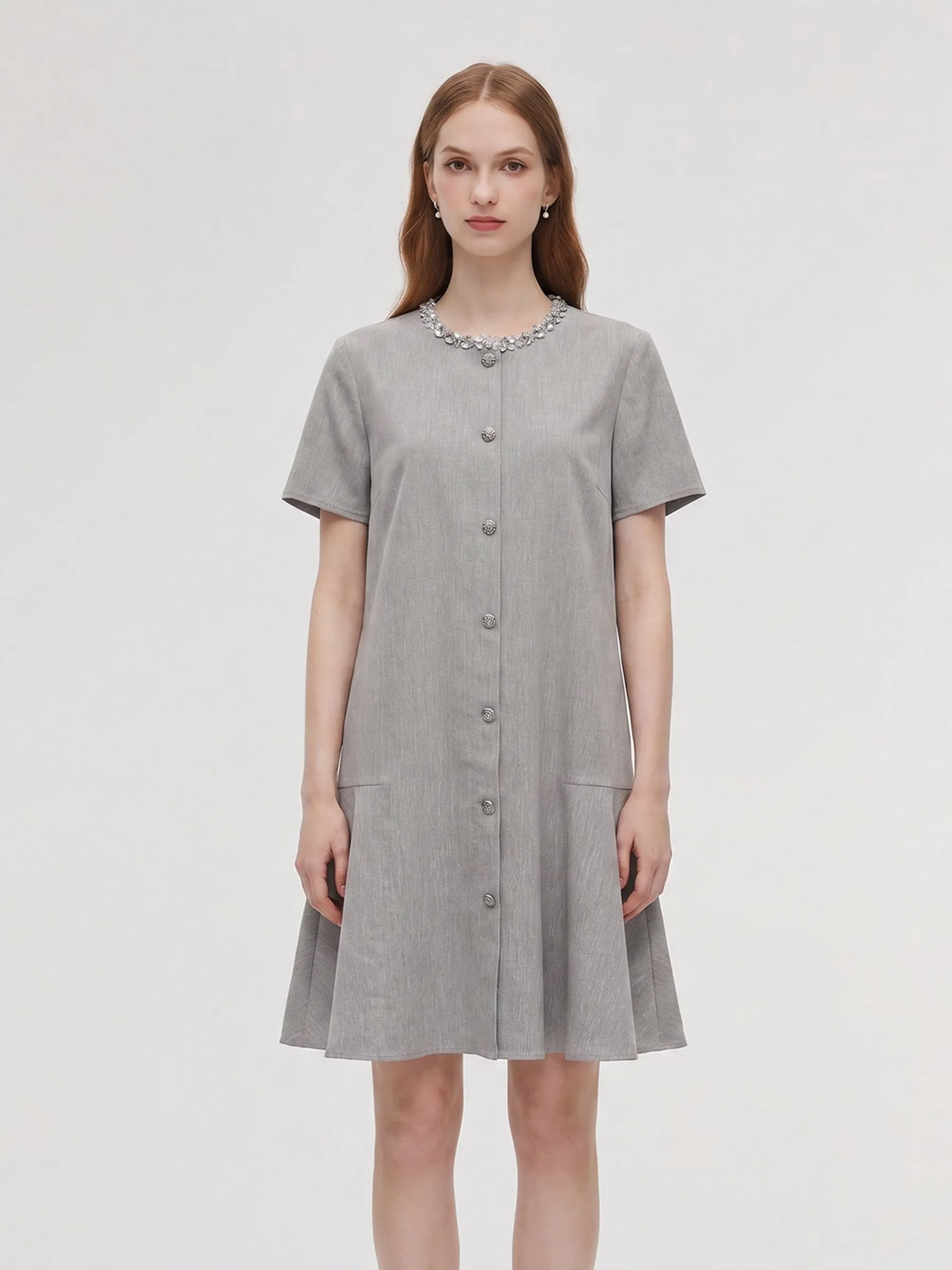 Tencel Linen Blend Sequined Round Neck Women Mini Dress sold by Goelia product image thumbnail 4