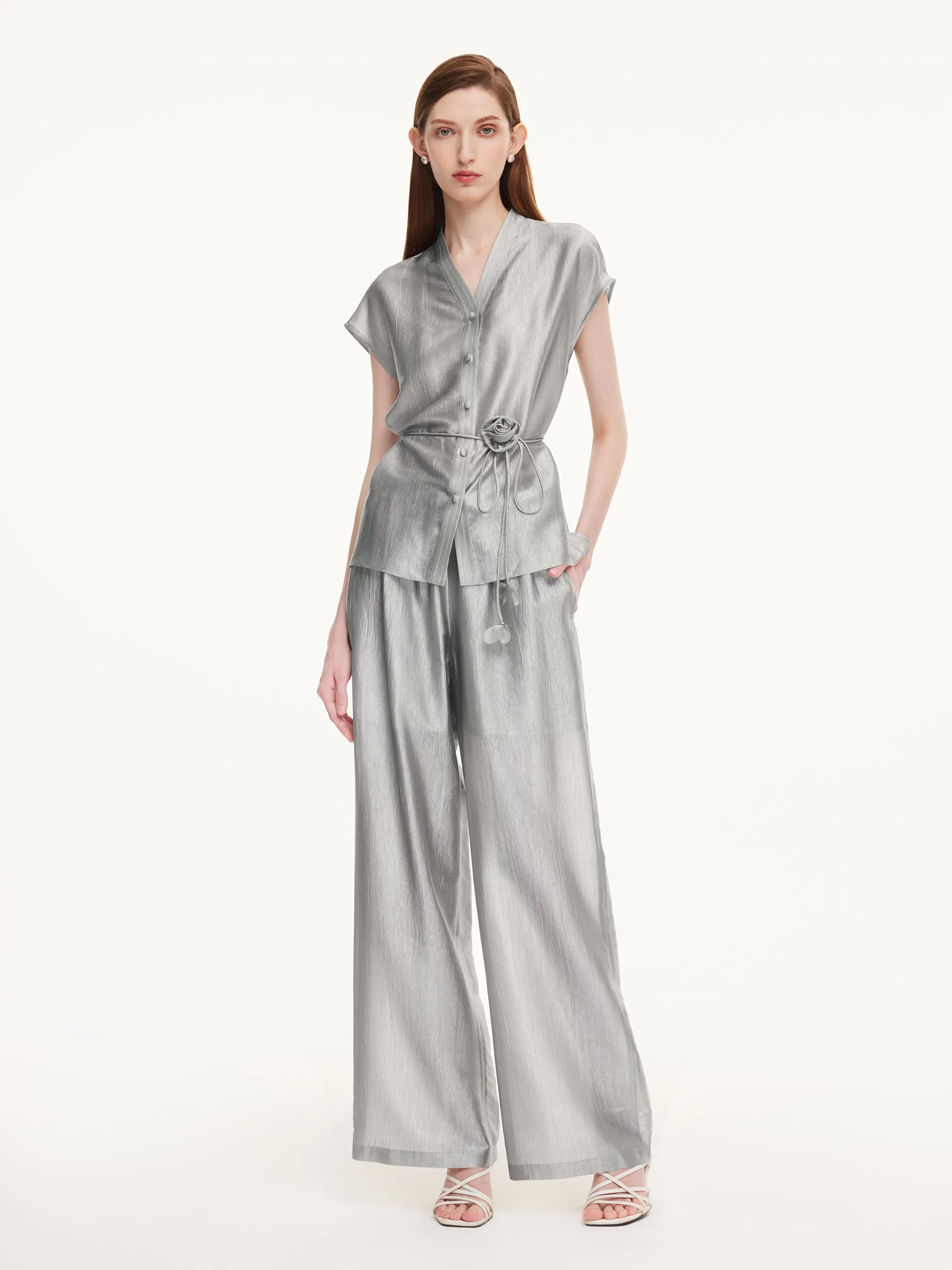 Acetate Blend Shirt And Pants Two-Piece Set sold by Goelia product image thumbnail 2