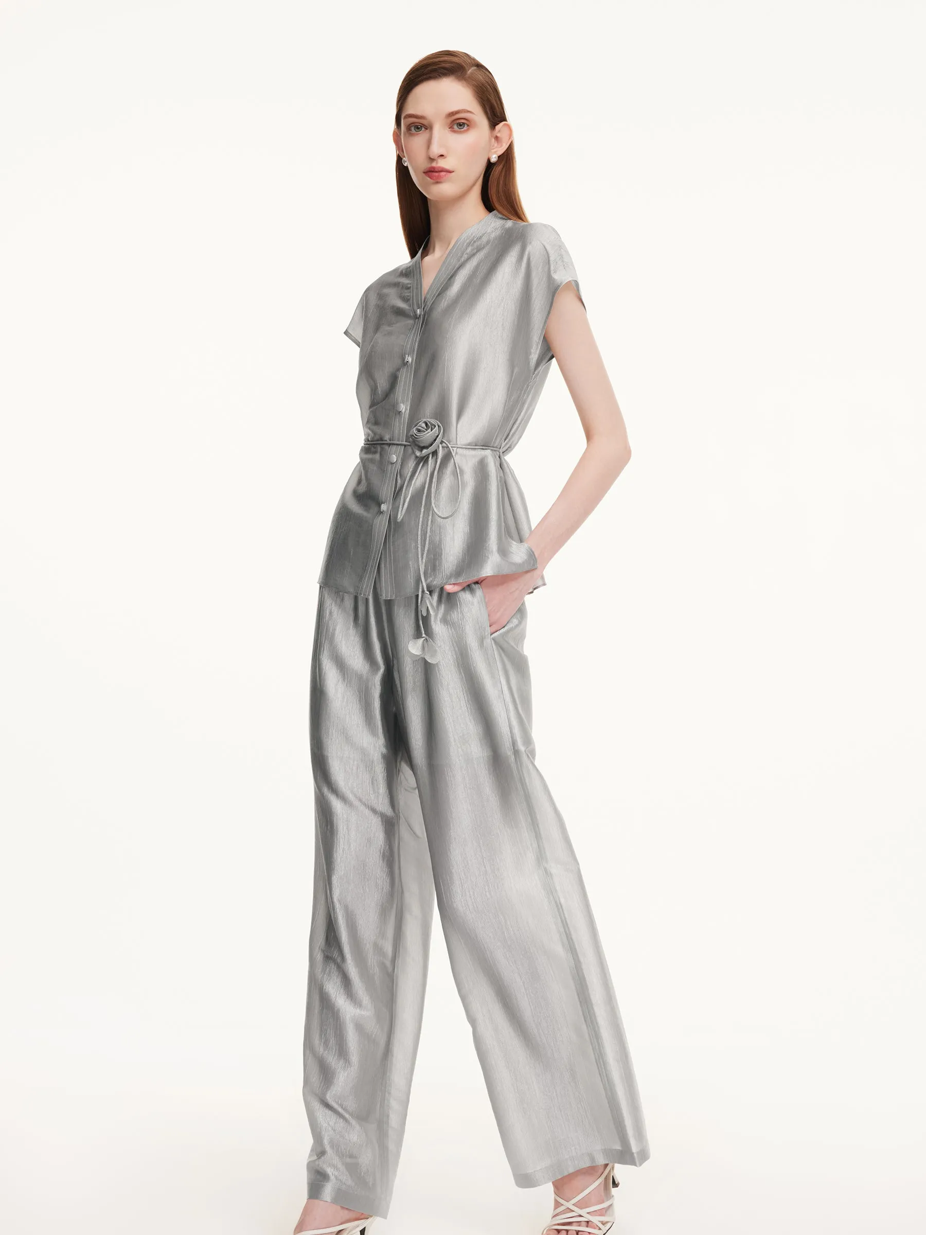 Acetate Blend Shirt And Pants Two-Piece Set sold by Goelia product image thumbnail 4
