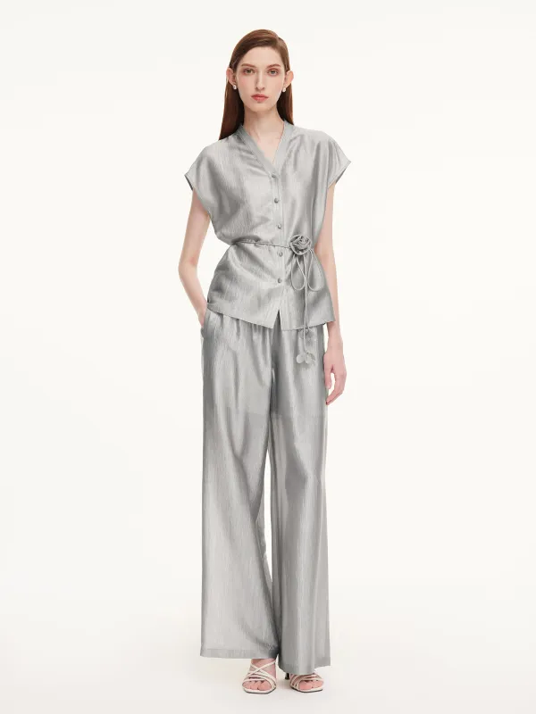 Acetate Blend Shirt And Pants Two-Piece Set made by Goelia