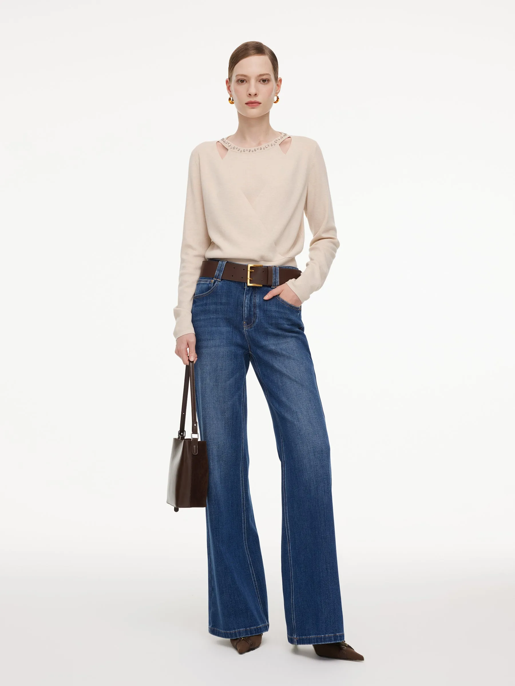 Tencel Wool Blend Beaded Neck Women Cut-Out Wrap Knit Top sold by Goelia product image thumbnail 2