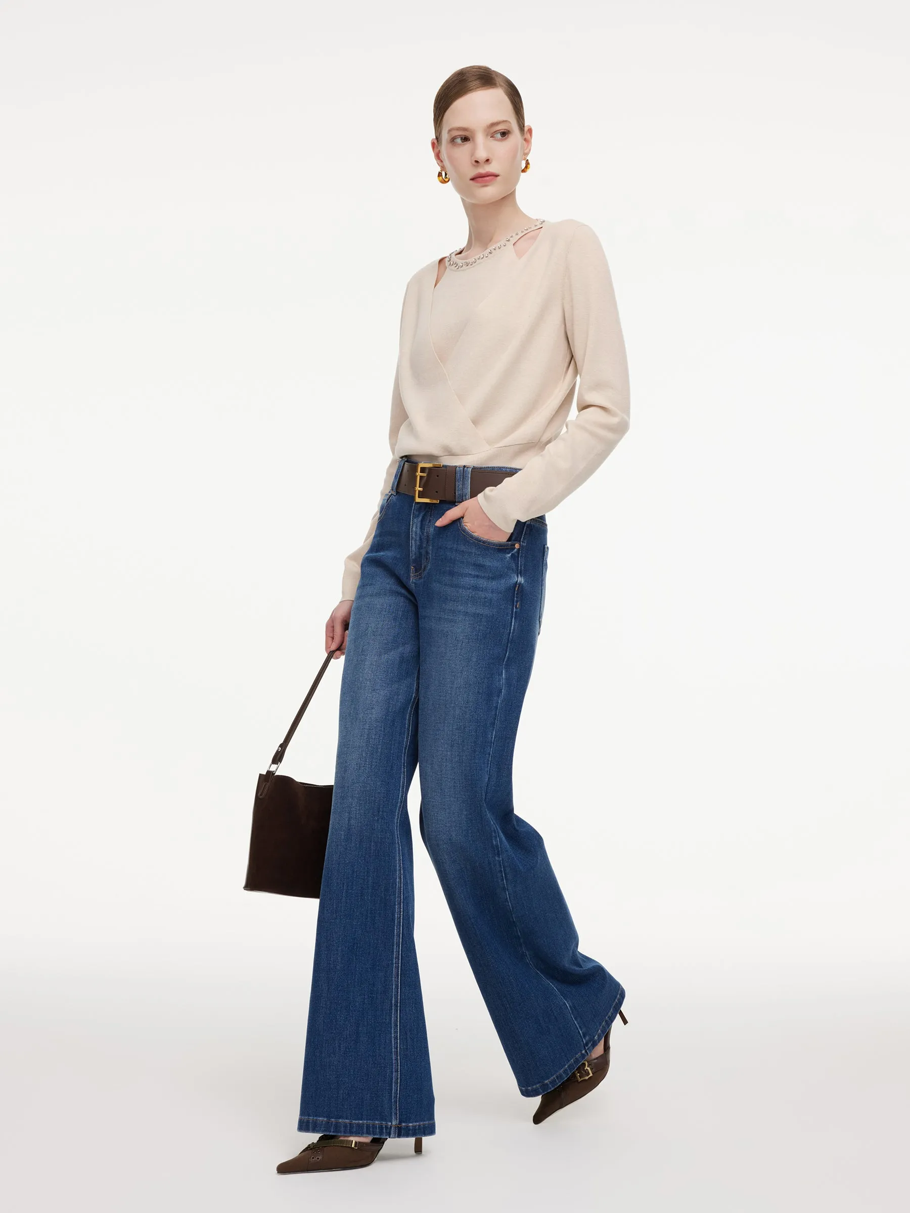 Tencel Wool Blend Beaded Neck Women Cut-Out Wrap Knit Top sold by Goelia product image thumbnail 3