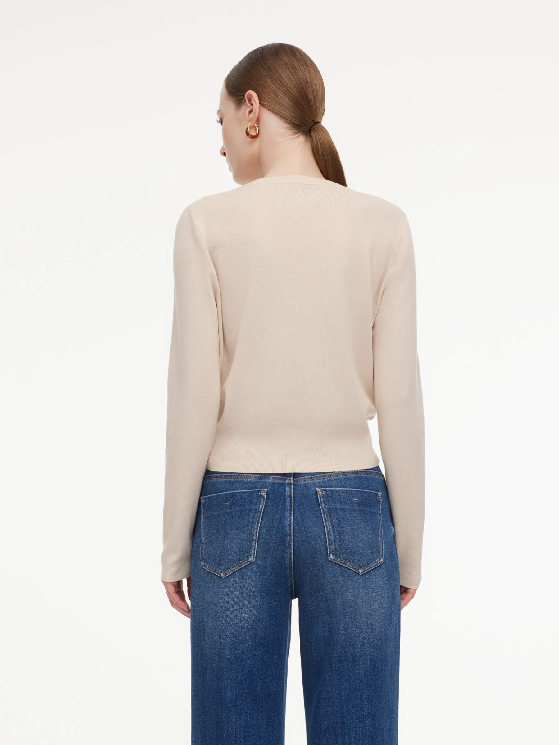 Tencel Wool Blend Beaded Neck Women Cut-Out Wrap Knit Top sold by Goelia product image thumbnail 4