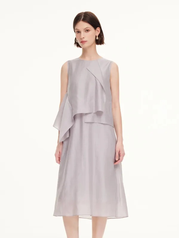 Tencel Acetate Linen Blend Women Ruffle Maxi Dress made by Goelia
