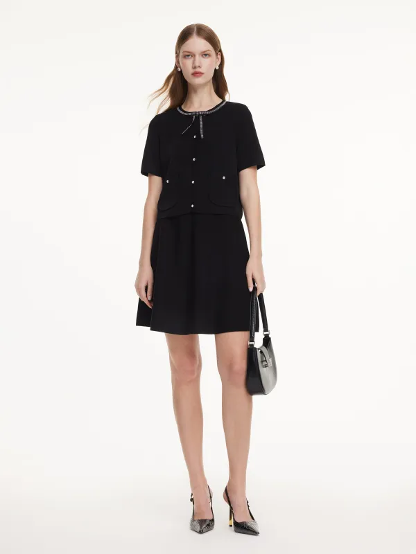 Tencel Blend Cardigan And Skirt Two-Piece Set With Detachable Bowknot made by Goelia