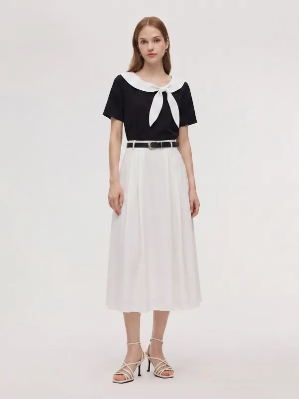 Bowknot T-Shirt And Skirt Two-Piece Set With Belt made by Goelia