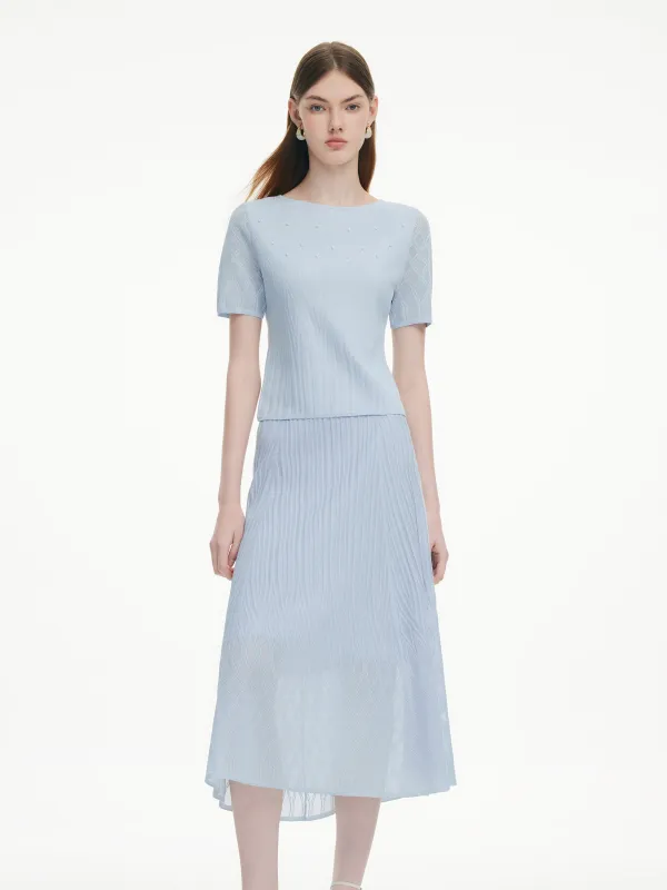 Pre-Order Beaded Textured Knit Top And Skirt Two-Piece Set made by Goelia