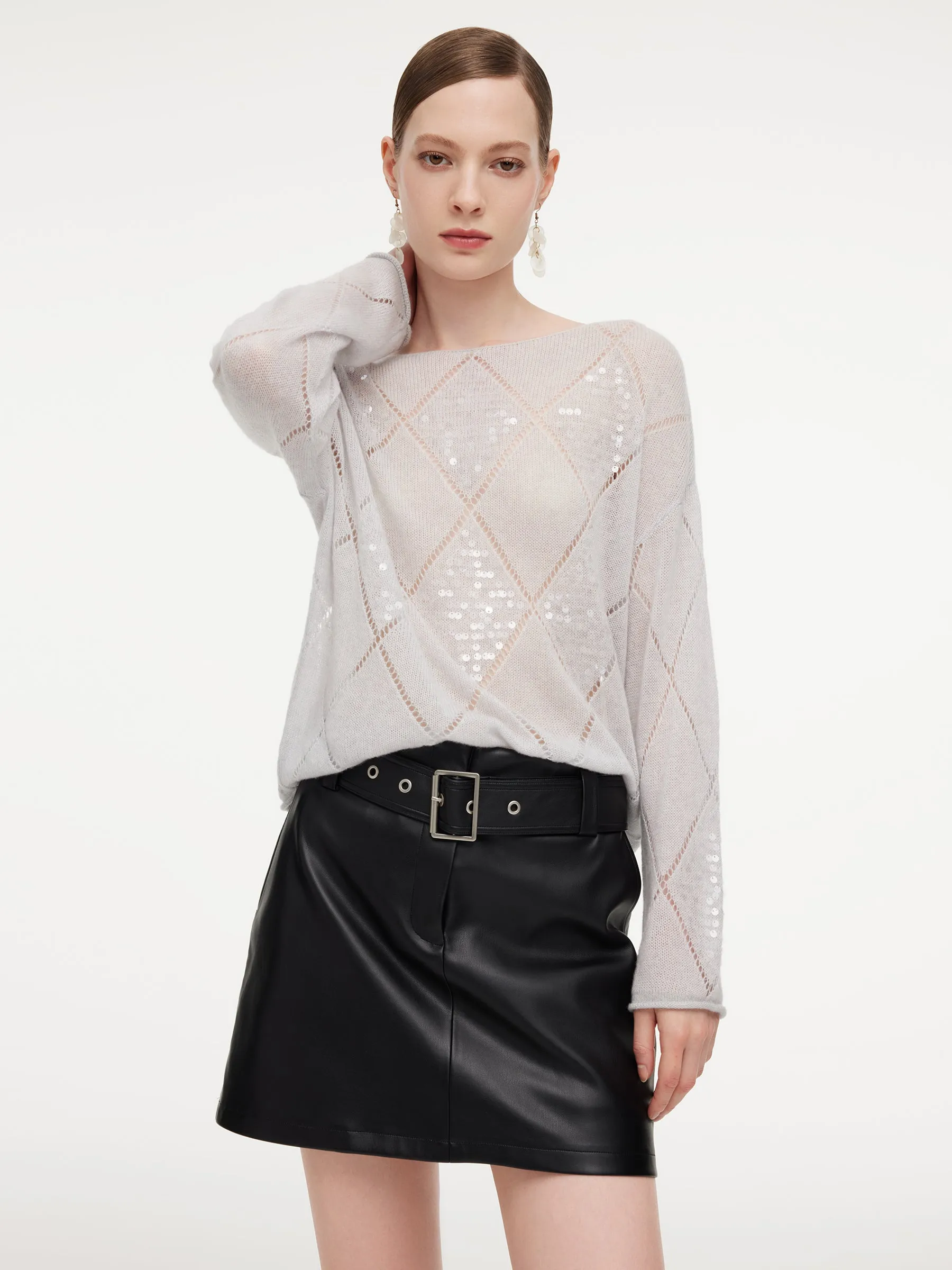 Lyocell Wool Cashmere Blend Sequins Women Open-Knit Sweater sold by Goelia product image thumbnail 5