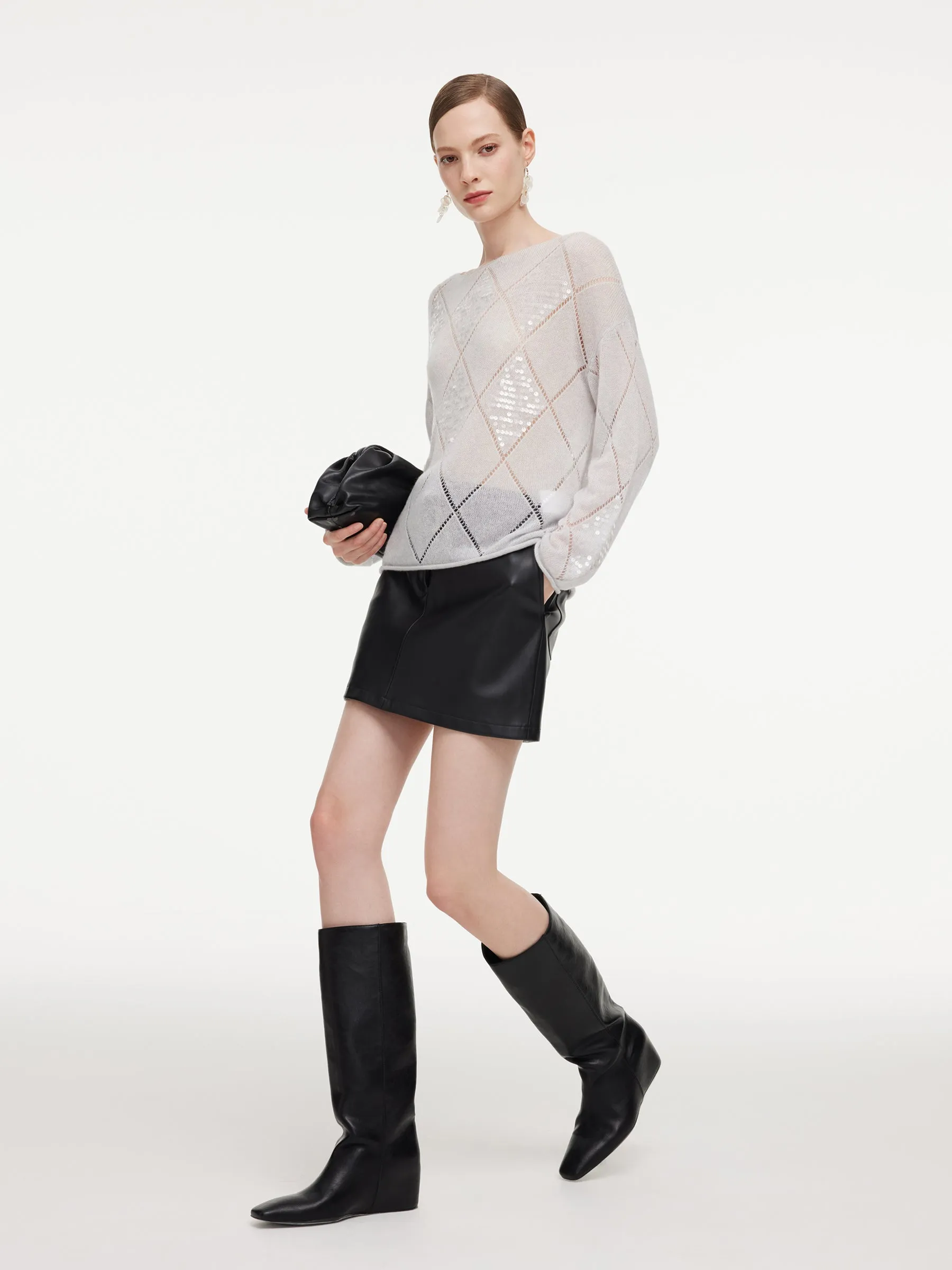 Lyocell Wool Cashmere Blend Sequins Women Open-Knit Sweater sold by Goelia product image thumbnail 3