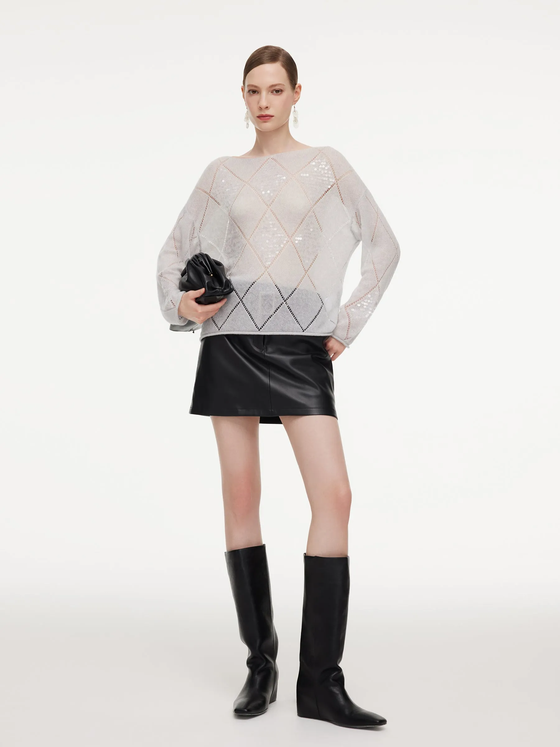 Lyocell Wool Cashmere Blend Sequins Women Open-Knit Sweater sold by Goelia product image thumbnail 2