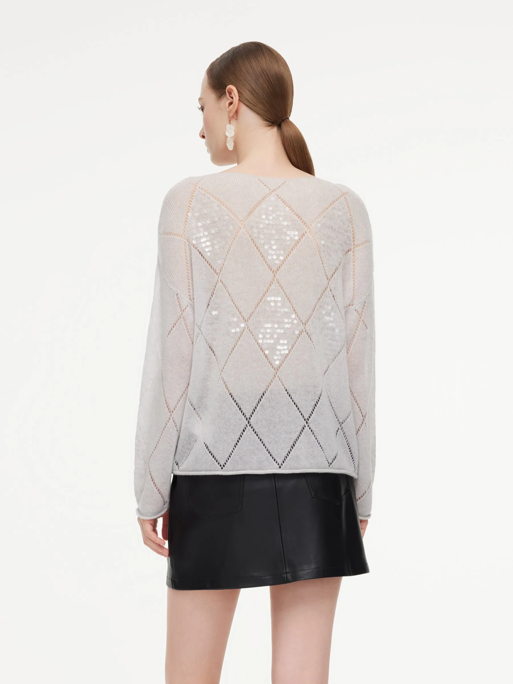 Lyocell Wool Cashmere Blend Sequins Women Open-Knit Sweater sold by Goelia product image thumbnail 4