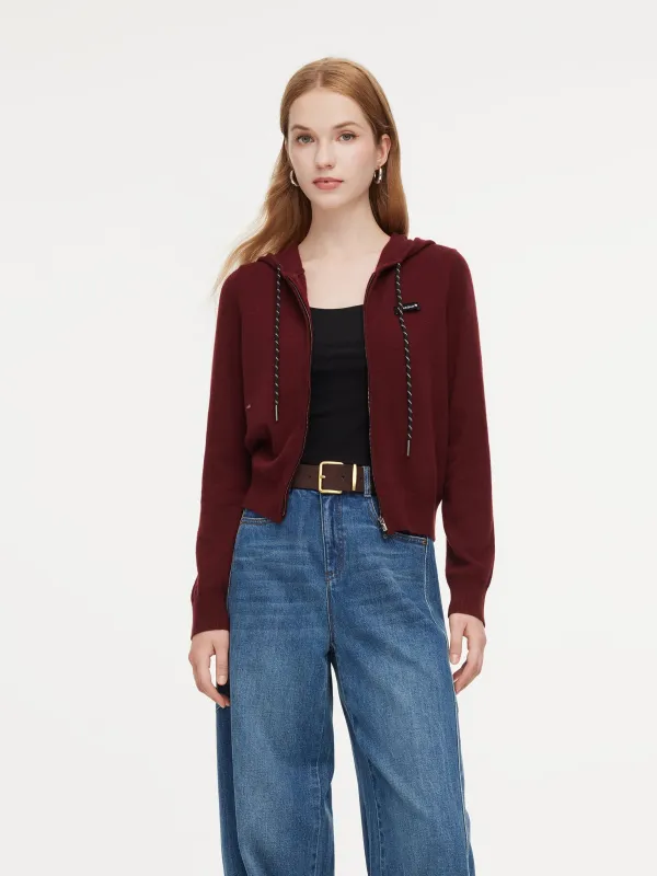 100% Wool Zip-Up Women Knit Hooded Cardigan made by Goelia