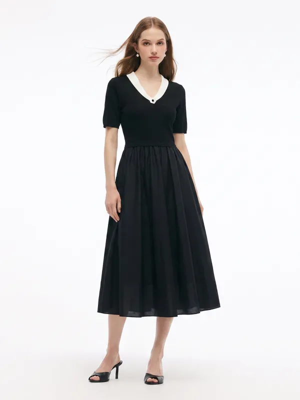 Lyocell Blend Patchwork Gather-Waisted Women Maxi Dress made by Goelia